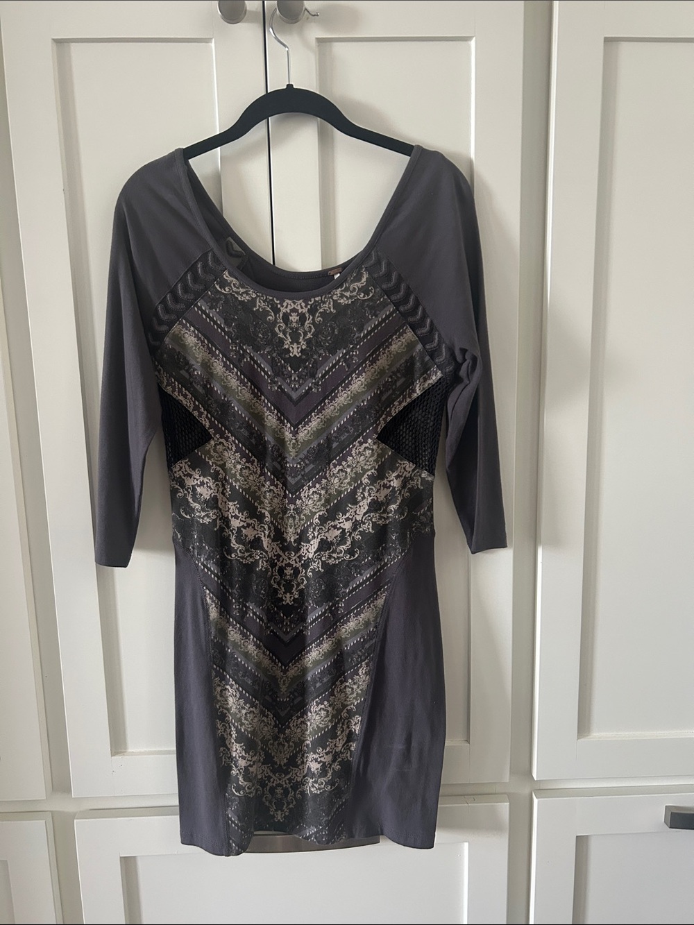 Free People Charcoal Gray Patterned Mini Dress
